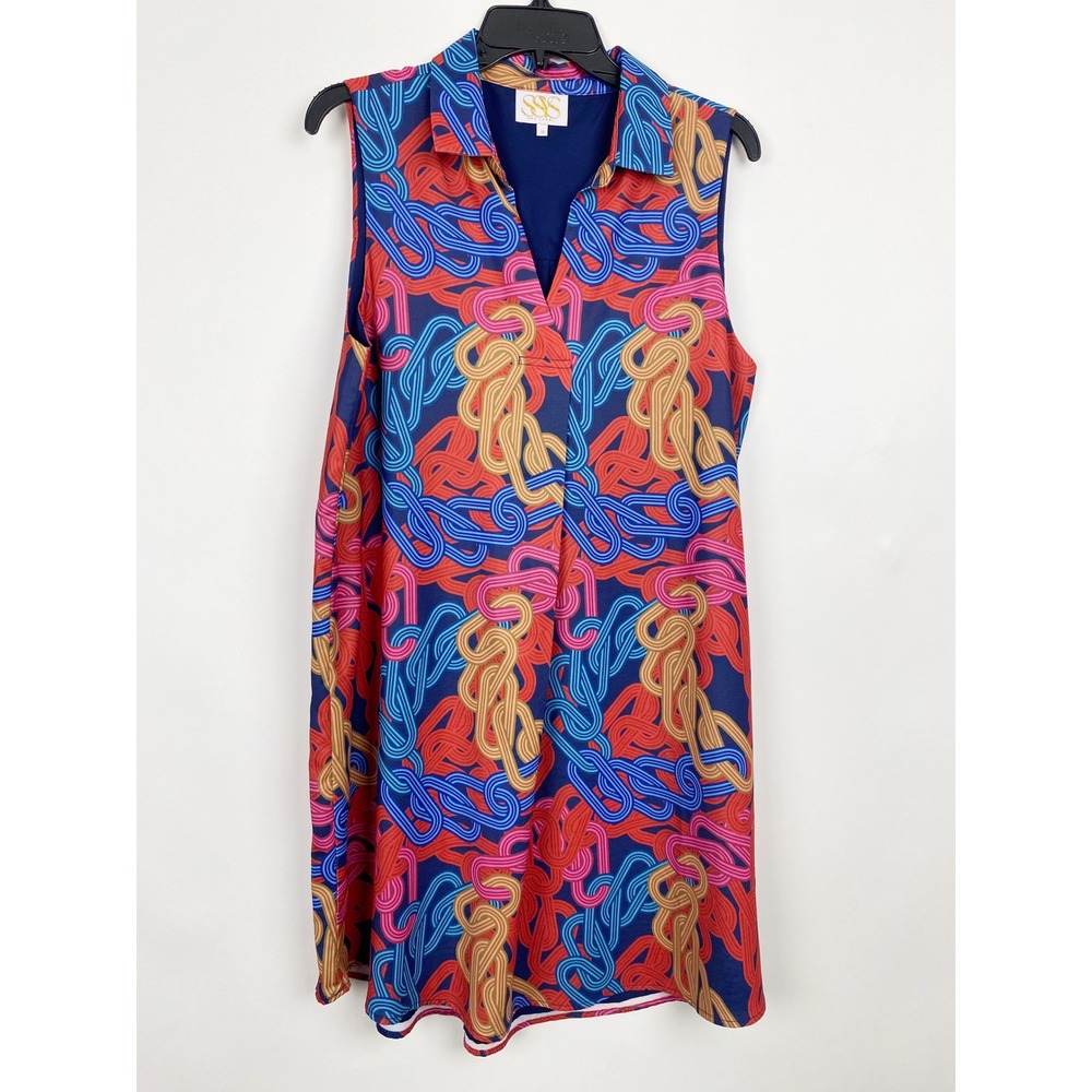 SSYS The Label Abstract Rope Print Sleeveless Shift Dress Womens Size M Multi